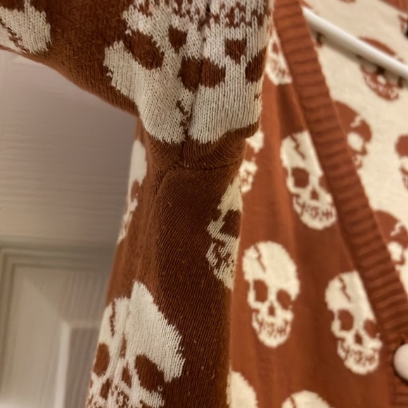 RARE skeleton skull cardigan rust brown tan sweater rockabilly punk metal goth - Picture 8 of 11